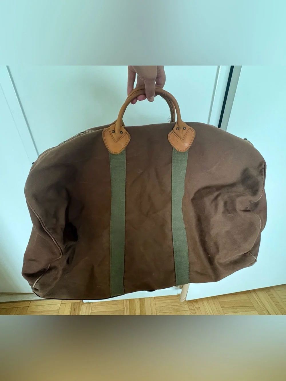 Vintage 1970s  L.L. Bean Canvas Duffle Bag Leather Bottom Sawtooth Tag Talon Zip